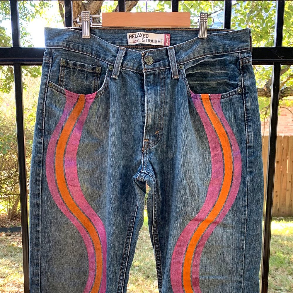Upcycled Handpainted Levi's 559 Relaxed Straight with Skater Stripes